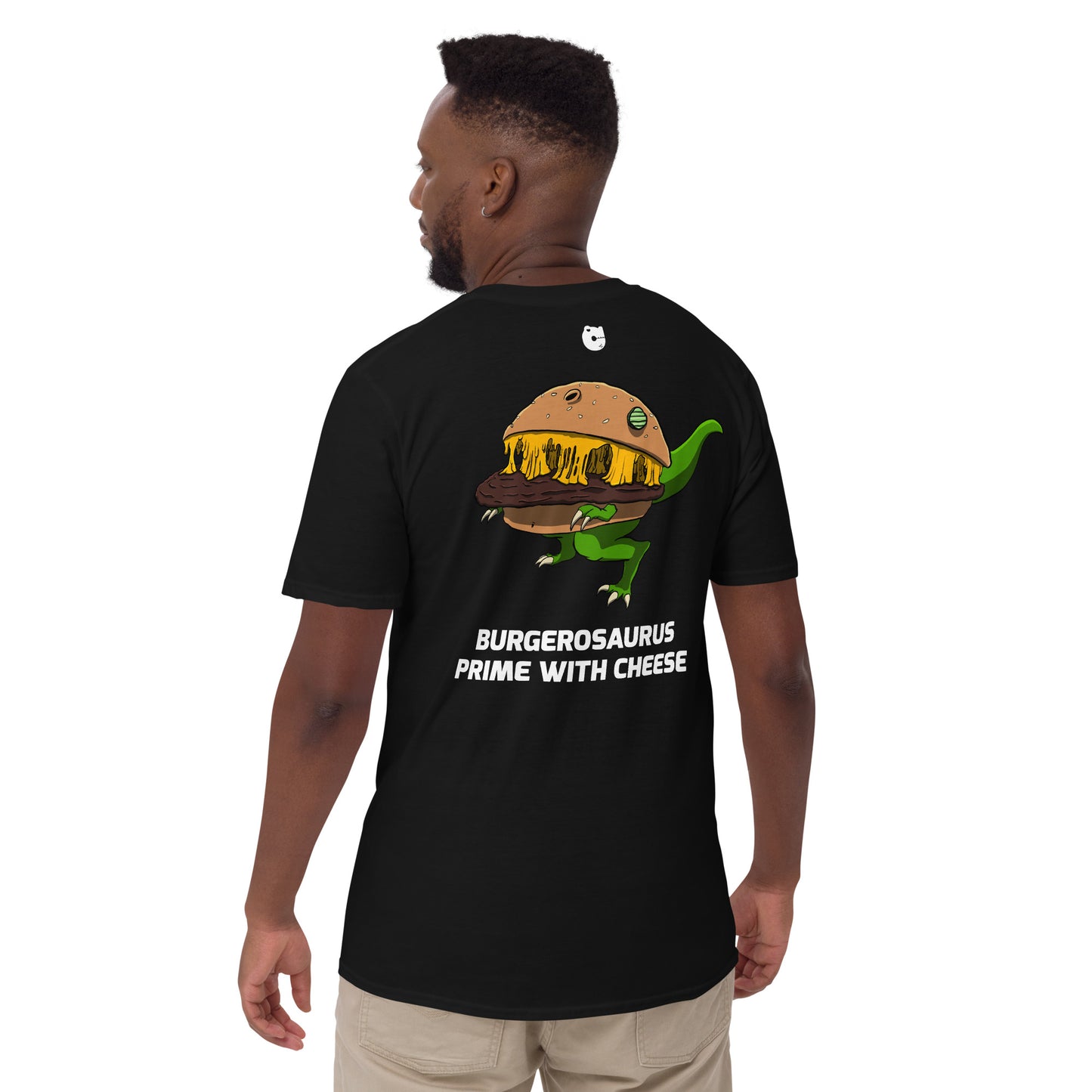 Burgerosaurus Prime Camiseta unisex de manga corta con estampado en la espalda