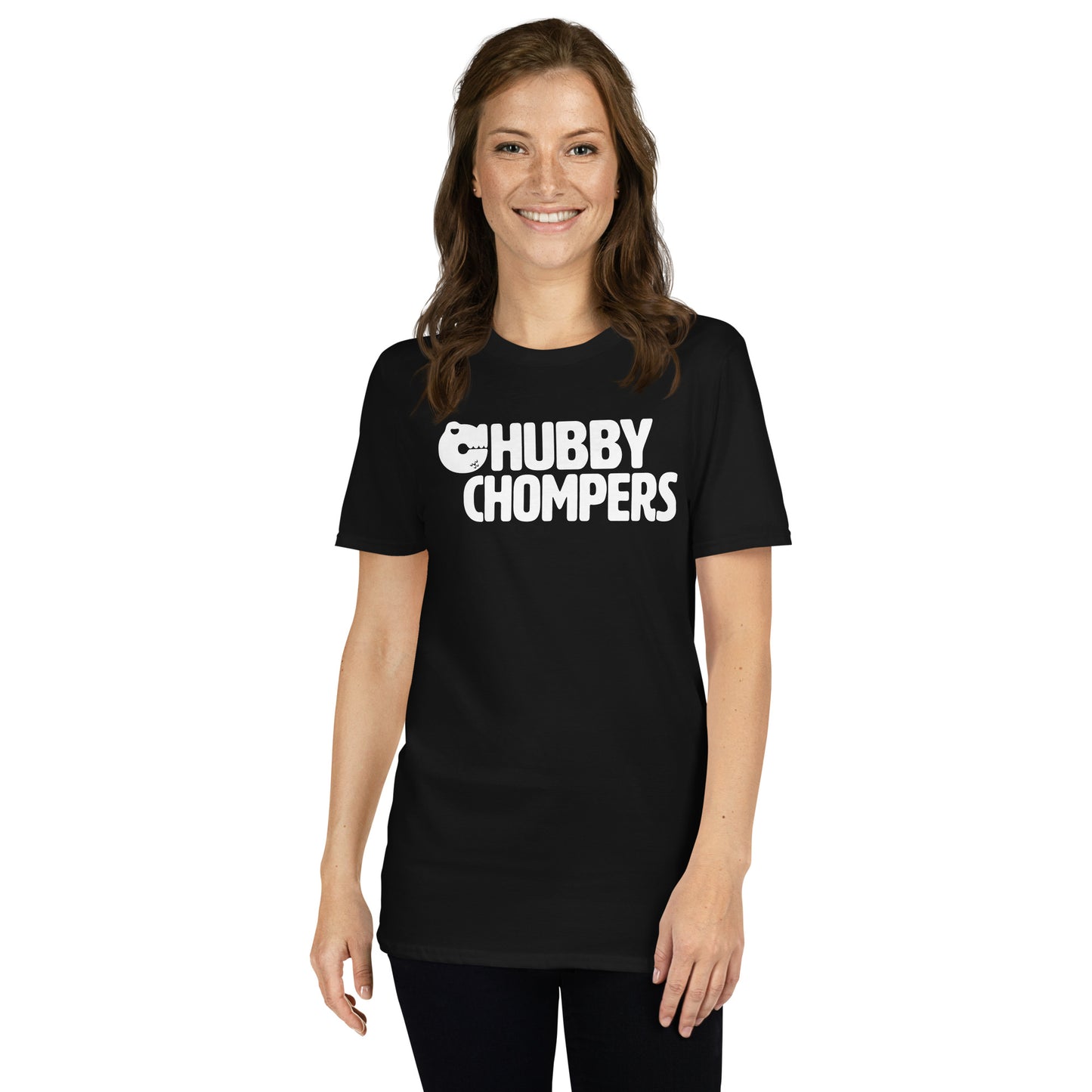 Camiseta unisex de manga corta Chubby Chompers (logotipo central)